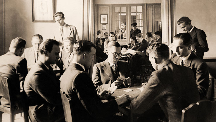 Resident students in the small lounge