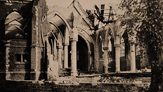 Church of Herkenbosch destroyed at the end of the war in 1944, The Netherlands