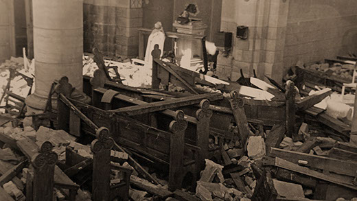 Church of Herkenbosch destroyed at the end of the war in 1944, The Netherlands