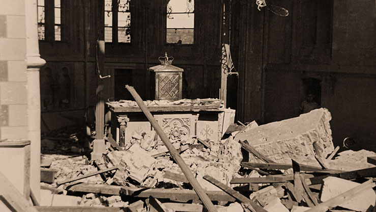 Church of Herkenbosch destroyed at the end of the war in 1944, The Netherlands