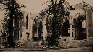 Church of Herkenbosch destroyed at the end of the war in 1944, The Netherlands